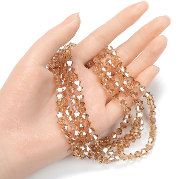 250pcs Creative Club Faceted Bicone Crystal Glass Beads, Golden Shadow, 6mm (0.24 Inch), Hole ID 1mm, CCB628