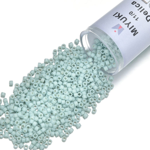 30g Miyuki Delica 11/0 Seed Beads, Duracoat Opaque Pale Turquoise DB2356