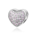 1pc 925 Sterling Silver Love Heart October Birthstone Bead Charm, Pink Tourmaline Cubic Zirconia CZ, 10mm, Hole ID 4.5mm, EC1-L10