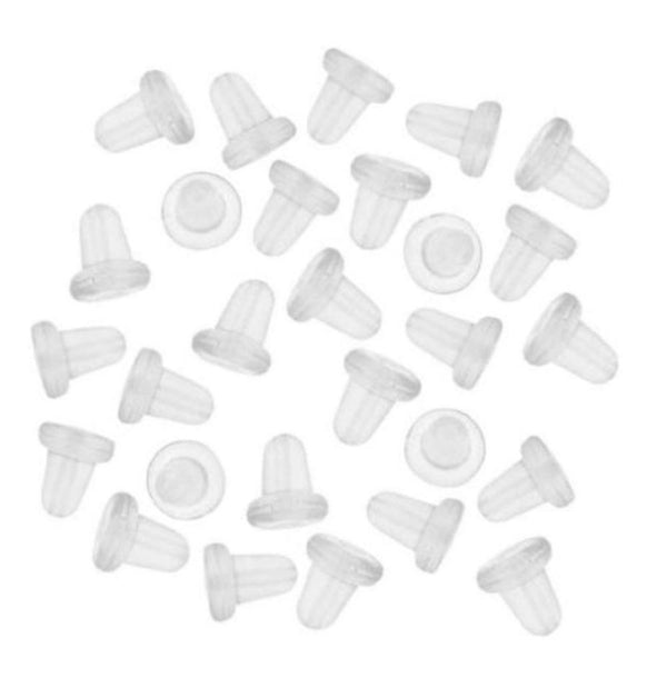 100pcs Clear Rubber Bullet Style Earring Backs, Earnut Replacement, Plastic, CF203