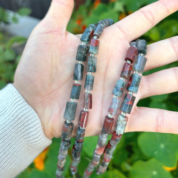 Natural Dragon Blood Jasper Gemstone Faceted Tube Beads, 12x7mm, Hole ID 1mm, 15 Inch/1 Strand, GZ8-7
