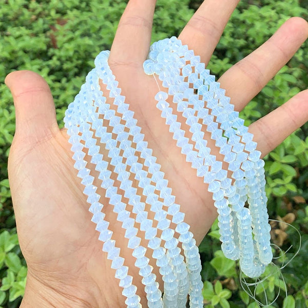 200pcs Creative Club Faceted Flat Bicone Rondelle Crystal Glass Beads #5305, White Opal, 6x4mm Small, Hole ID 1mm, CC3R634