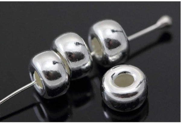 10pcs 925 Sterling Silver Puffy Rondelle Spacer Beads, Size Selections: 4mm/5mm/6mm/8mm