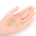 20pcs Brushed Raw Brass Filigree Leaf Pendant Drop, Connector, Unplated/Uncoated, Size Selections: 27mm/35mm