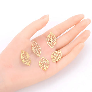 20pcs Brushed Raw Brass Filigree Leaf Pendant Drop, Connector, Unplated/Uncoated, Size Selections: 27mm/35mm