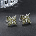 1 Pair 925 Sterling Silver August Green Birthstone Butterfly Stud Earrings, 10mm, Cubic Zirconia CZ Peridot Stone, SSE83-8