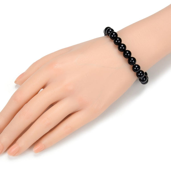 1 Strand Stretch Natural Black Agate Beaded Gemstone Bracelet, 8mm Bead, Length Selections: 7 inch/7.5 inch/8 inch/8.5 inch