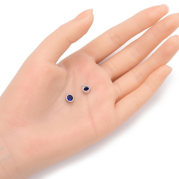 2pcs 925 Sterling Silver 6mm September Birthstone Charm Drop Pendants, Tarnish Resistant, Sapphire Blue Cubic Zirconia Gemstone, SXP8-9