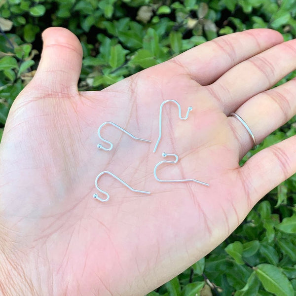 100pcs Ball End Fish Earring Hooks, Sterling Silver Plated Brass, 0.75mm/21 Gauge, 20mm Long CF206-S