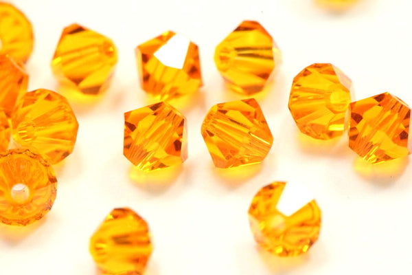 50pcs Preciosa Faceted Bicone Crystal Beads, Sun Orange, 6mm, Hole ID 1mm, Pre-B612