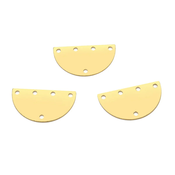 20pcs Raw Brass Half Round Semicircle Connector Link, 5-Hole, 21mm, Unplated/Uncoated, CX-R5