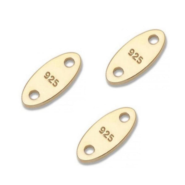 20pcs Real Yellow Gold Plated Sterling Silver Oval Chain End Tab, QualityTags, 7x4mm, Small, SS328-2