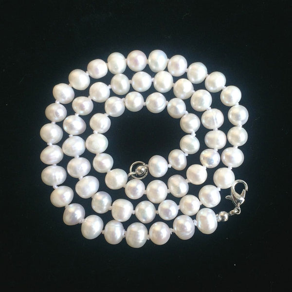 Natural Grade A Potato Round White Cultured Freshwater Pearl Necklace, 6-7mm Pearl Strand, Length Selections: 16 inch/18 Inch