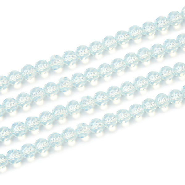 140pcs Creative Club Faceted Round Crystal Glass Beads, White Opal, 8mm, Hole ID 1mm, CC2R834