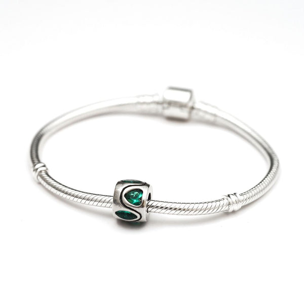 1pc Real 925 Sterling Silver Heart Bead, May Birthstone Charm Cubic Zirconia CZ Green Emerald Gemstone, Compatible with Pandora all Other Charm Bracelets, EC622