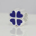 1pc Solid 925 Sterling Silver 4 Blue Heart-Petal Flower Bead Charm, Compatible with Pandora All Other Charm Bracelet, EC63