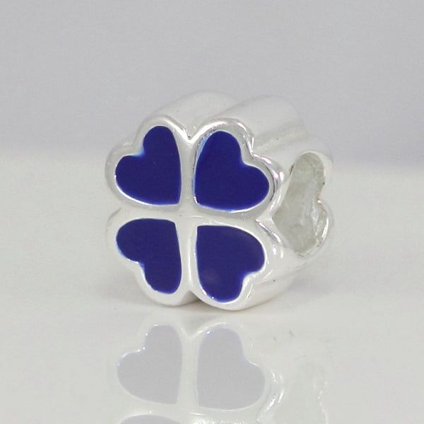 1pc Solid 925 Sterling Silver 4 Blue Heart-Petal Flower Bead Charm, Compatible with Pandora All Other Charm Bracelet, EC63