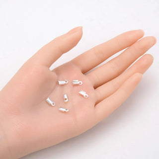 100pcs Fold Over Cord End Caps, Tube Crimp Ends, Sterling Silver Plated Brass, Size Selection: 7.3mm/9mm