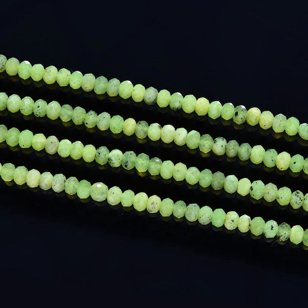 Natural Green Canadian Nephrite Jade Gemstone Tiny Small Faceted Rondelle Beads, 3x2mm, Hole ID 0.65mm, 15 Inch/1 Strand, GK-A4