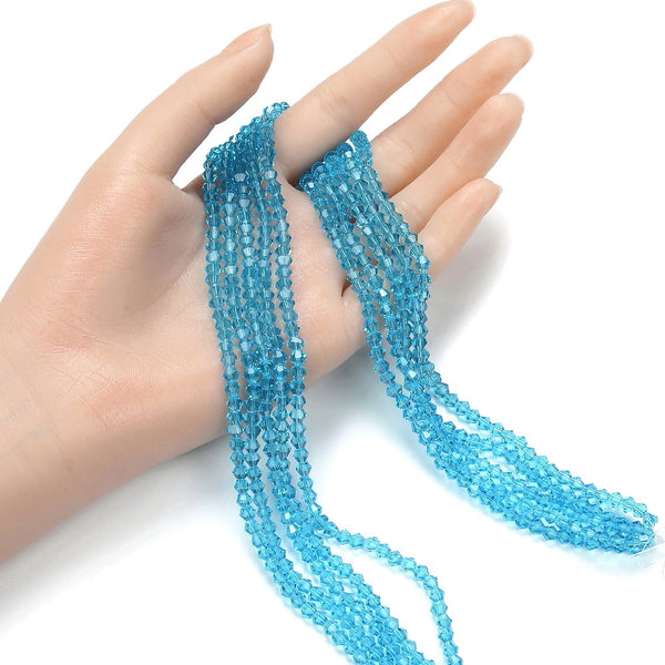 500pcs Creative Club Faceted Bicone Crystal Glass Beads, Aquamarine Blue, 4mm (0.16 Inch) Small Tiny, Hole ID 0.9mm, CCB410