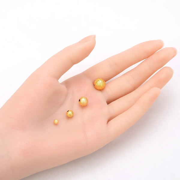 100pcs Sparkle Corrugated Ribbon Pattern Round Beads, 18K Yellow Gold Plated Brass, Size Selections: 6mm/8mm/10mm