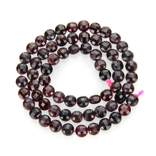 Natural Garnet Dark Red Gemstone Faceted Flat Round Coin Beads, 6mm, Hole ID 1mm, 15 Inch/1 Strand, GZ13-3