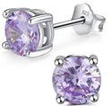 1 Pair 925 Sterling Silver June Birthstone Round Cut Stud Earrings, 4mm/0.25 Carat Small Tiny Cubic Zirconia CZ Alexandrite Stone, SSE78-6