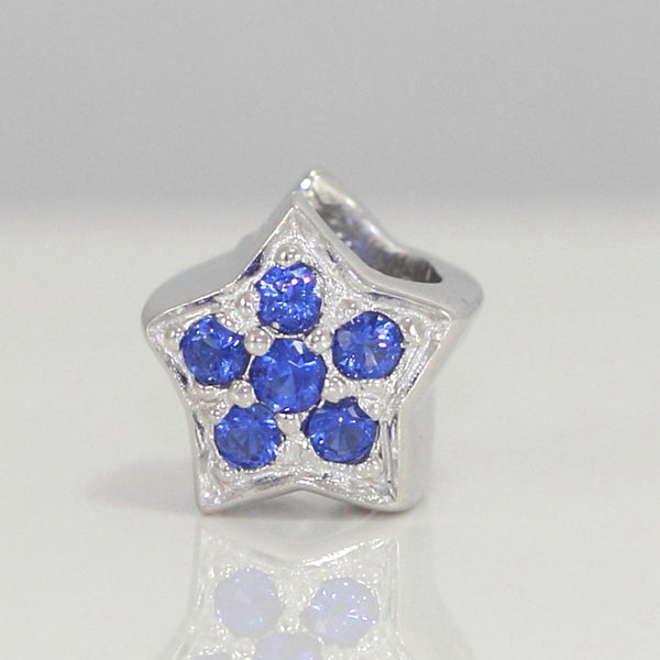 1pc 925 Sterling Silver Star Charm September Birthstone Bead Charm, Blue Sapphire Cubic Zirconia CZ, 10x9.5mm, Hole ID 4.5mm, EC1-K9