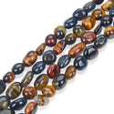 Natural Multi-color Tiger Eye Gemstone Oval Tumbled Pebble Beads, Irregular, 8mm to 10mm, Hole ID 1mm, 15 Inch/1 Strand, GZ12-7