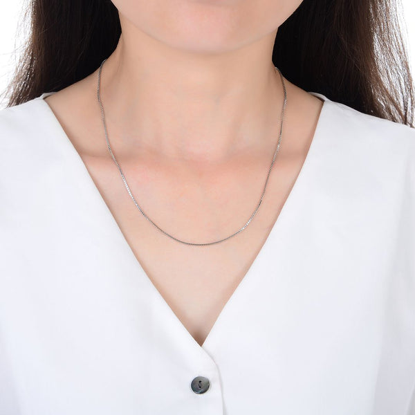 1pc 925 Sterling Silver Box Link Chain Necklace, Tarnish Resistant Rhodium Plated, 1mm, Strong Thin Small, Length Selections: 18 inch/20 inch/22 inch