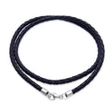 1pc Braided Black Leather Cord Necklace, Sterling Silver Clasp, 3mm Diameter, Length Selections: 16 inch/18 inch
