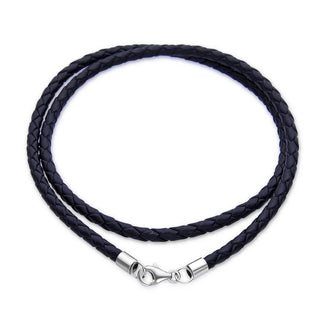 1pc Braided Black Leather Cord Necklace, Sterling Silver Clasp, 3mm Diameter, Length Selections: 16 inch/18 inch