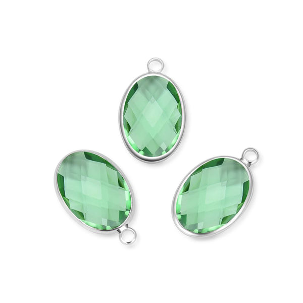 10pcs Grade A August Peridot Green Oval Birthstone Charm Drops, Sterling Silver Plated Brass, 18x13mm, CCP6-S8