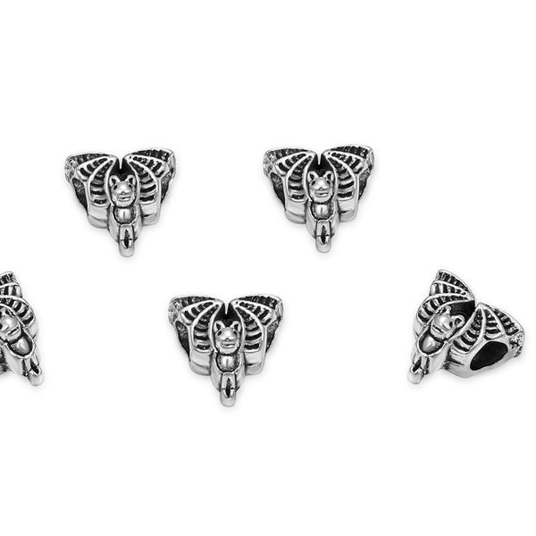 20pcs Cute Bat Large Hole Beads, Hole ID 4.5mm, Antique Silver, Zinc Alloy Metal, MEC-A1