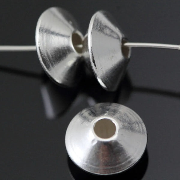 10pcs 925 Sterling Silver Saucer Rondelle Spacer Beads, 8mm, Hole ID 2mm, SS53