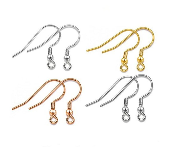 100pcs Fish Earring Hooks Ear Wire, 18K Yellow Gold Plated Brass, 0.7mm/21 Gauge, 18mm Long CF20-2
