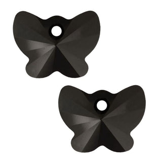 20pcs Creative Club Butterfly Jet Black Crystal Glass Pendant Drop Beads, Drilled Spacers, 22x13mm Large, Hole ID 1mm, CCM-23