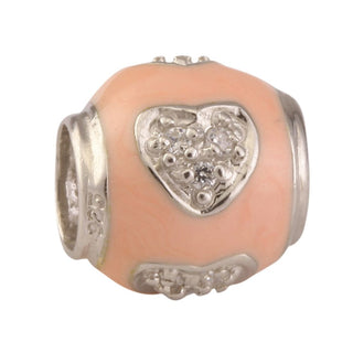 Solid 925 Sterling Silver Pink Heart Love Cubic Zirconia Bead Charm