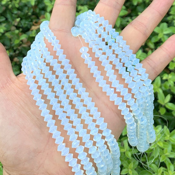 200pcs Creative Club Faceted Flat Bicone Rondelle Crystal Glass Beads #5305, White Opal, 6x4mm Small, Hole ID 1mm, CC3R634