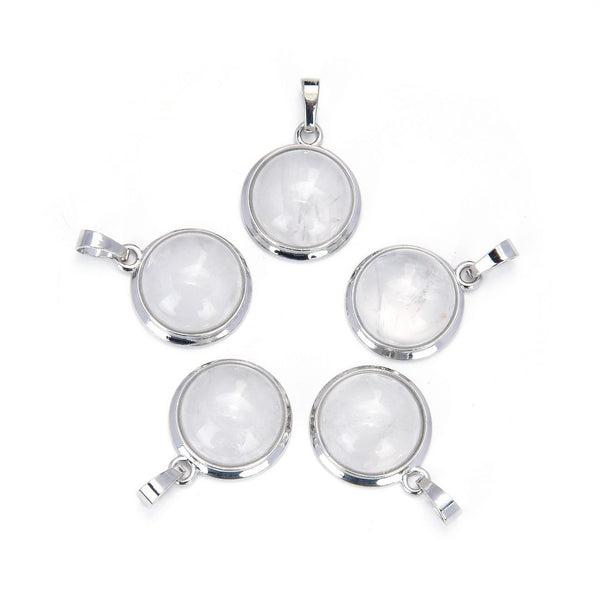 2pcs Natural White Quartz Clear Crystal Round Gemstone Pendant Drops, 20mm, G2P-K6