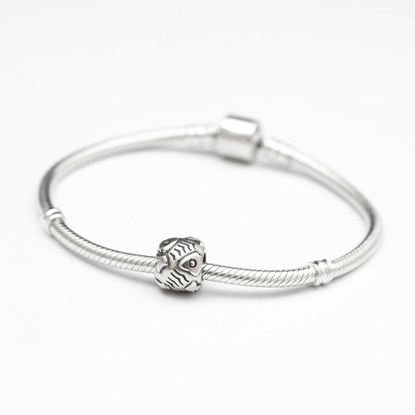 1pc Real Solid Sterling Silver Fish Charm Symbol of Abundance Bead, Compatible with Pandora All Other Charm Bracelets, EC152