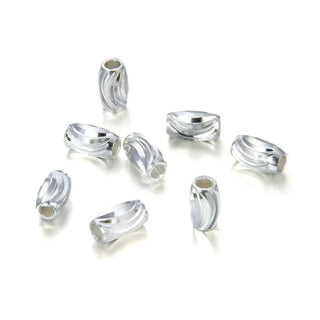 200pcs Small Corrugated Oval Beads, Sterling Silver Plated Brass, 7mm, Hole ID 1.2mm, CF124