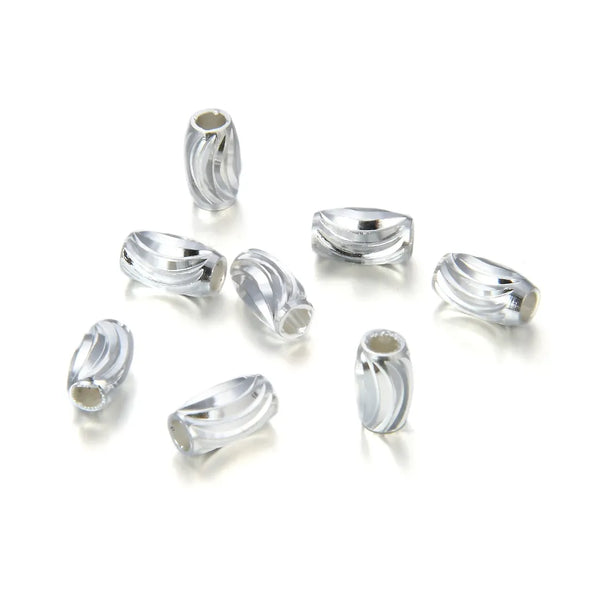 200pcs Small Corrugated Oval Beads, Sterling Silver Plated Brass, 7mm, Hole ID 1.2mm, CF124