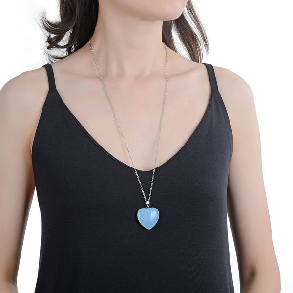 1pc You Are My Only Love Necklace, Lab Created Opal Gemstone Large Heart Pendant, 26 Inch Surgical Stainless Steel Chain, GGP8-B7
