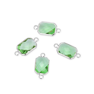 10pcs Grade A August Peridot Green Birthstone Rectangle Radiant Cut Links, Sterling Silver Plated Brass, 14mm, CCP12-S8