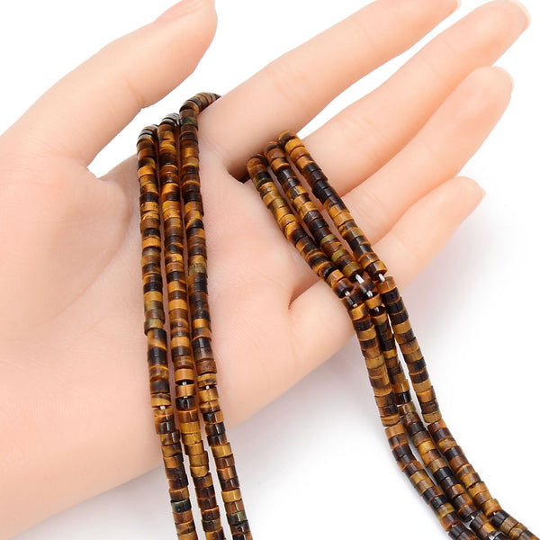 Natural Yellow Tiger Eye Gemstone Heishi Tube Rondelle Beads, 4x2mm/Small, Hole ID 0.9mm, 14.5 Inch/1 Strand, GH-C20