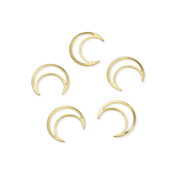 10pcs 16mm Moon Links, Tarnish Resistant, 18K Yellow Gold Plated Brushed Brass, BF-C3