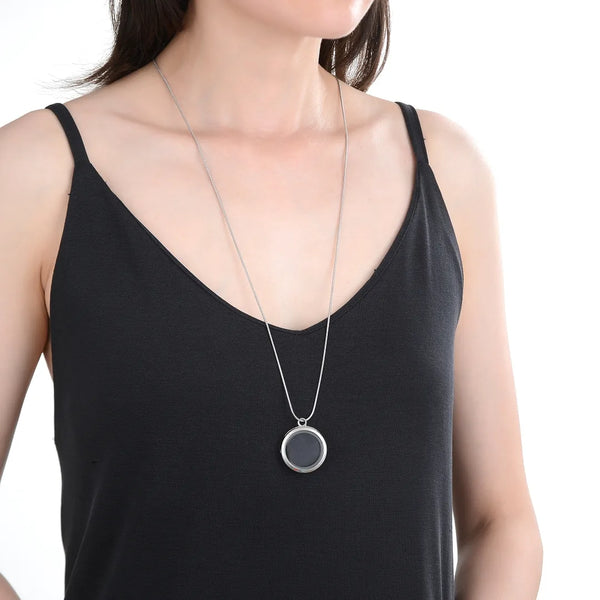 1pc Living Memory Floating Locket Necklace, 30mm Round Glass Open Pendant, 28 Inch Stainless Steel Chain, MCL285