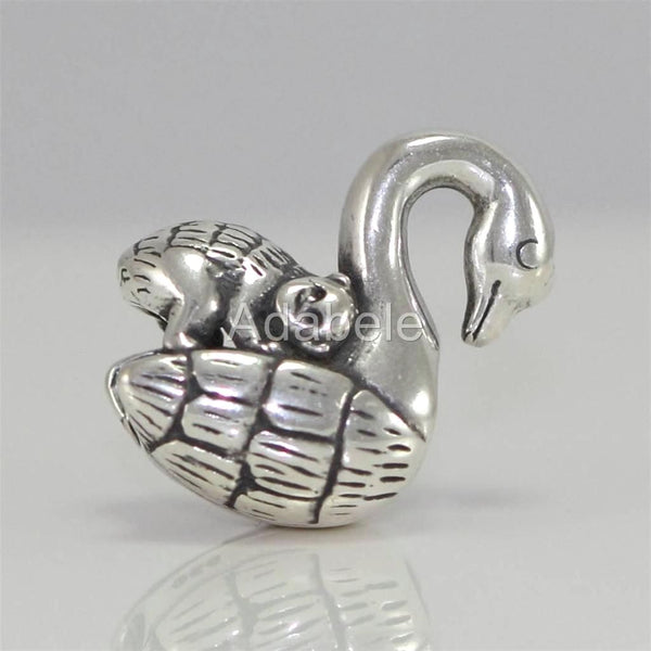 1pc Real Solid Sterling Silver Charm Swan & Monkey Bead, Compatible with Pandora All Other Charm Bracelets, EC357