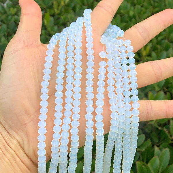 500pcs Creative Club Faceted Rondelle Crystal Glass Beads, White Opal, 6x4mm, Hole ID 1mm, CCR634